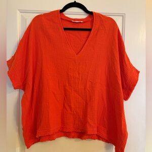 Newbury Kustom Vibrant Orange V-Neck Cotton Gauze Blouse size L